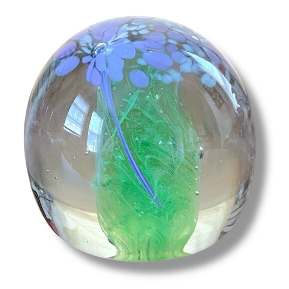 Vintage Kerry Art Glass Ireland Paperweight Purple White Green Floral Flowers 3" - Picture 4 of 8